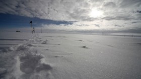 Low-level, liquid-bearing clouds over the Mobile Science Facility at Summit Station in central Greenland. 