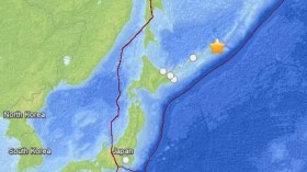 The yellow star shows the location of the 7.2-magnitude earthquake that shook the Kuril island chain.