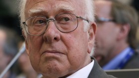 British physicist Peter Higgs looks on a news conference update in the search for the Higgs boson at the European Organization for Nuclear Research (CERN) in Meyrin near Geneva July 4, 2012. 