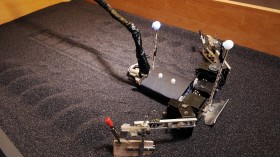 FlipperBot moves through a bed filled with poppy seeds in the Georgia Tech School of Physics.