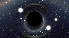 A computer-generated image of the light distortions created by a black hole 