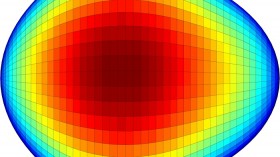 A graphical representation of the pear-shaped nucleus of an exotic atom. The shape of the nucleus could give clues to why the universe contains more matter than antimatter.