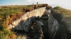 Permafrost (frozen layers of Arctic earth) revealed by erosion