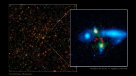 Irvine-led researchers teamed up using several telescopes to discover a rare and massive merging of two galaxies that took place when the universe was just 3 billion years old (its current age is abou