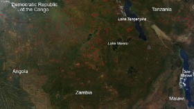  NASA’s Terra satellite detected dozens of fires burning in central Africa on June 03, 2013. The fires are outlined in red. Most of the fires burn in grass or cropland, which is brownish in this image