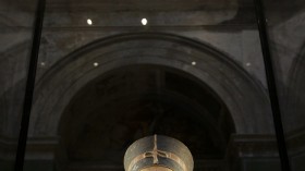 The Nefertiti bust is pictured during a press preview of the exhibition 'In The Light Of Amarna' at the Neues Museum in Berlin, December 5, 2012