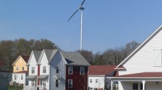 A new PNNL report indicates more people are installing distributed wind turbines, such as this 275-kilowatt turbine that directly provides power for a community in Rhode island.