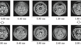 Images of water drops passing through a mesh screen 