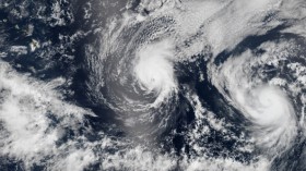 Satellite View of Hurricanes Iselle and Julio Approaching Hawaii