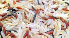 A mixture of brown, white, and red indica rice, also containing wild rice