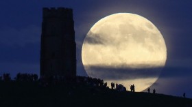 Strawberry Moon Rises Over Glastonbury Tor