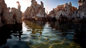 Famous Tufa formations of Mono Lake sink as water level is restored
