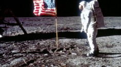 Buzz Aldrin Poses next To The U.S. flag On Moon