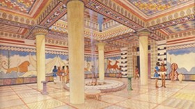 Watercolor reconstruction of the Pylos Throne Room by Piet de Jong