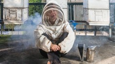 Professor Madeleine Beekman with Beehives 