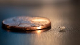 Micro-Bristle-Bot Shown Next to a Penny (IMAGE)