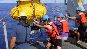 Oceanic Flux Program Scientists Recover a Sediment Trap (image)