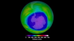 THIS IS A NASA IMAGE SHOWING THE OZONE HOLE AT ITS MAXIMUM EXTENT FOR 2015.