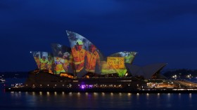Projections are seen on the sails of the Sydney Opera House in Sydney