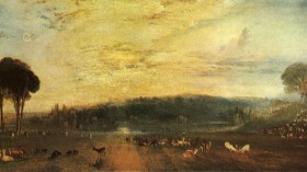 The Lake, Petworth: Sunset, Fighting Bucks, by J. M. W. Turner