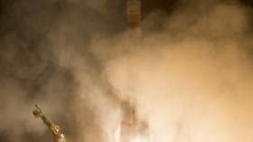 The Soyuz TMA-12M rocket launches from Baikonur Cosmodrome 