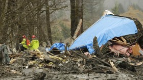 Workers look for victims in the mudslide near Oso, Washington March 25, 2014