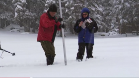  Frank Gehrke, Chief of the California Cooperative Snow Survey's Program, measures snowpack on April 1, 2014. 