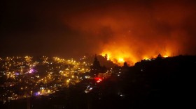 A forest fire burns in Valparaiso city, northwest of Santiago, April 13, 2014. 