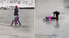 Boy fell in a freezing reservoir
