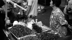 Woman selling insects from a street-food stand