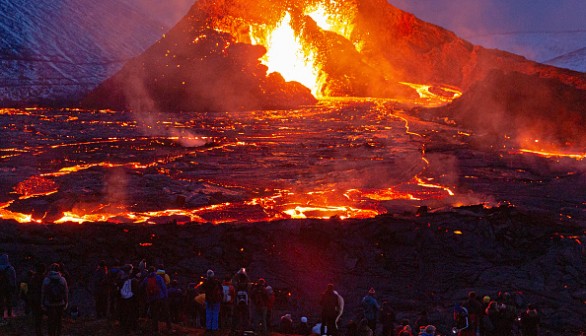Hikers Gather to see Fagradalsfjall volcano