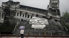 A visitor at the memorial site of the 2008 Sichuan earthquake