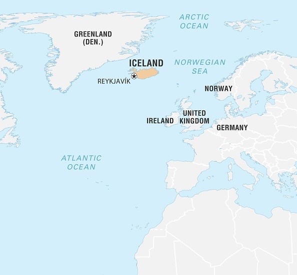 Iceland indicated on world map