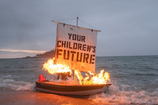 Ocean Rebellion's Boris Johnson And Oilhead Oligarch On Marazion Beach