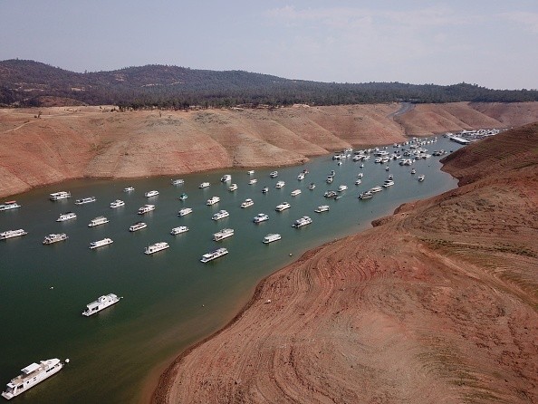 Lower than normal water levels in a lake during drought