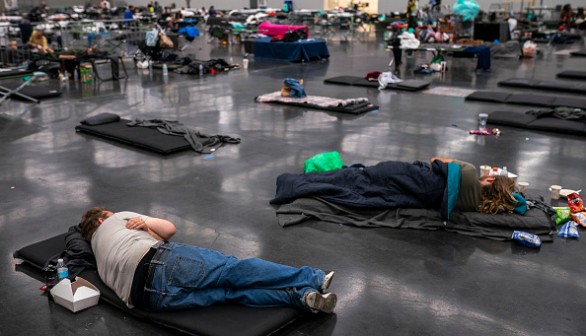 Portland residents relaxing in a cooling center 