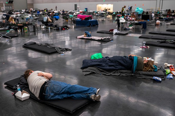 Portland residents relaxing in a cooling center 