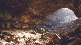 Illuminated rocky cavern