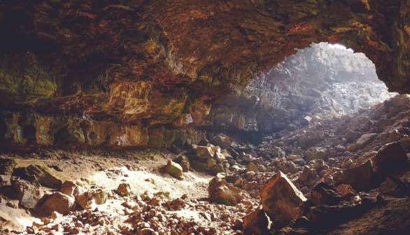 Illuminated rocky cavern