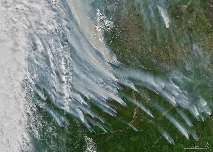 Siberia fire smoke from space