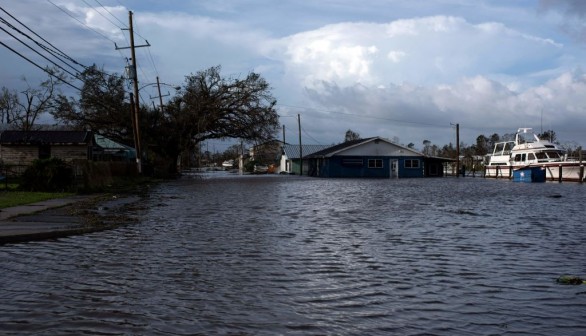 Bayou water floods into Montegut, Louisiana on August 30, 2021 after Hurricane Ida made landfall
