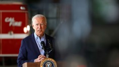 U.S. President Joe Biden delivers remarks to reporters after doing a helicopter tour of the Caldor Fire