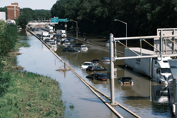 Floodwaters on highway caused by Ida