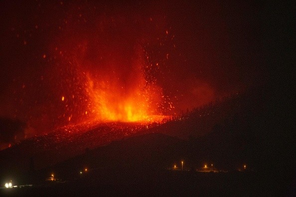 Lava rises up after the eruption of a volcano in the Cumbre Vieja national park on the Canary Island of La Palma