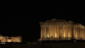 The ancient temple of Parthenon is illum