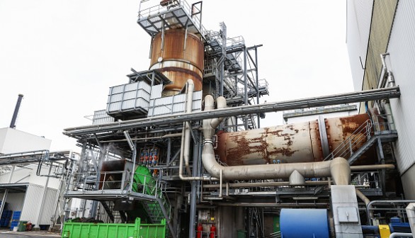 Rotary waste kiln pictured during a press moment on the processing of waste containing PFAS chemicals in a rotary kiln