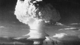  Mushroom shaped cloud begins formation after the first H-Bomb explosion