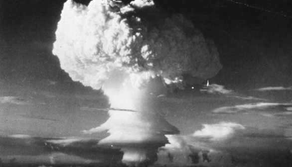  Mushroom shaped cloud begins formation after the first H-Bomb explosion
