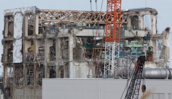 No.4 reactor building of Tokyo Electric Power Co. (TEPCO)'s tsunami-crippled Fukushima Daiichi nuclear power plant in Okuma