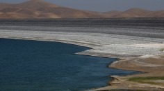 Low water levels visible at the San Luis Reservoir 